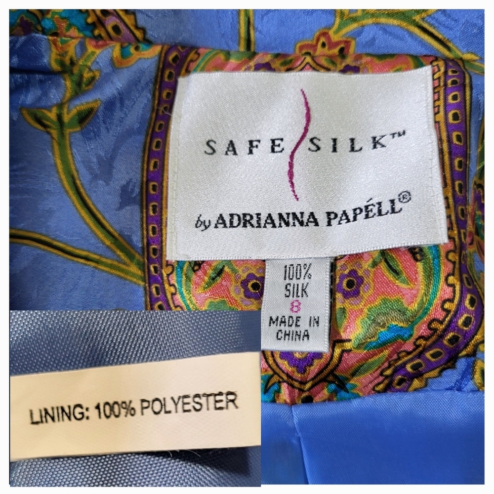 Vintage ADRIANNA PAPELL Blue Safe Silk Jacket - Size 8 - Picture 3 of 7